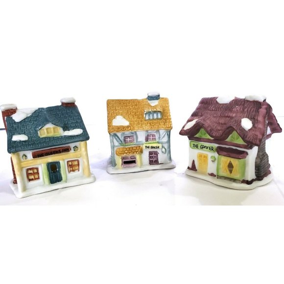 Reader's Digest 3 Christmas Village building Ornaments GROCER BAKER QUEEN'S INN - Picture 1 of 9